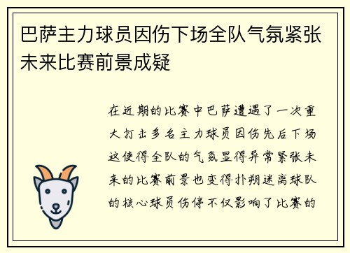 巴萨主力球员因伤下场全队气氛紧张未来比赛前景成疑